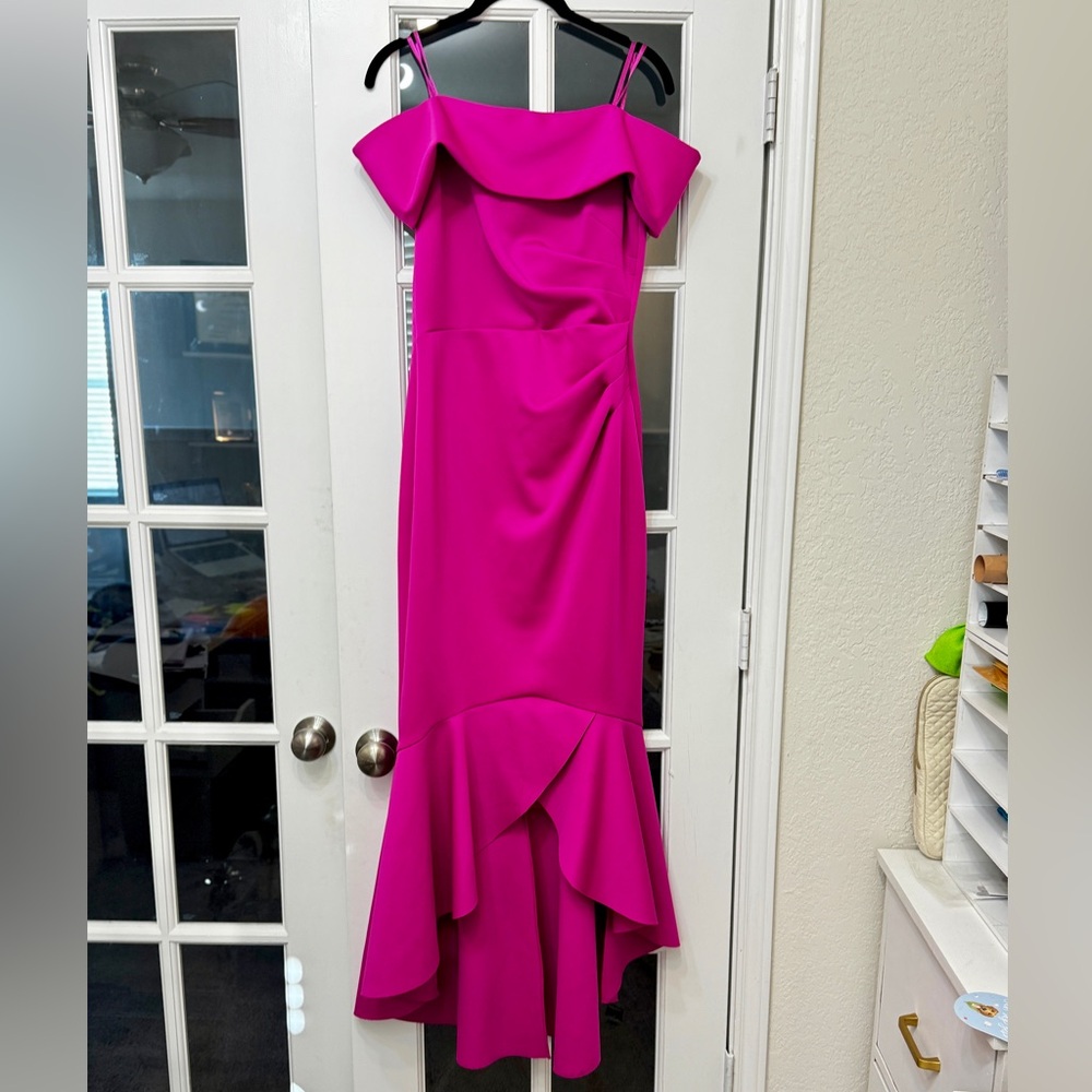 Eliza J Off the Shoulder High-Low Gown - Fuchsia